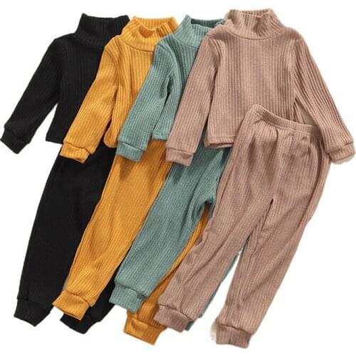 Kids Baby High Collar Long Sleeve Pullover+ Trousers, Navel Ribbed Closure Elastic Waist Spring Autumn Clothing Set, 2-7Years