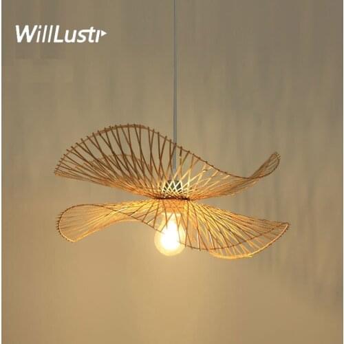 Hand Knitted Bamboo Pendant Light Modern Butterfly Suspension Lamp Hotel Restaurant Dinning Room Bedroom Zen Haniging Lighting