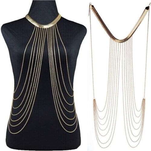 Women Body Chain Jewelry Charm Punk Gold Cold Chain Tassel Belly Waist Chain Sexy Bikini Harness Necklace Pendant