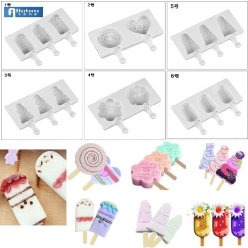 Allforhome Flower Heart Tree Silicone Ice Cream Mold Ice Cube Tray Popsicle Diy Mold Dessert Lollipop Mould with Popsicle Sticks