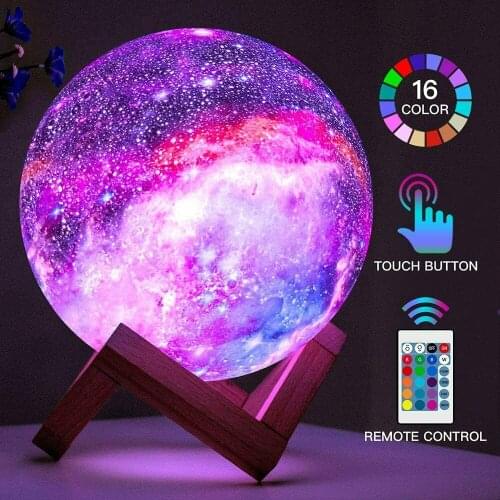 16 Colors LED 3D Moon Lamp Bedroom Night Light With Stand Remote Control USB Charging Cable Creative Night Light