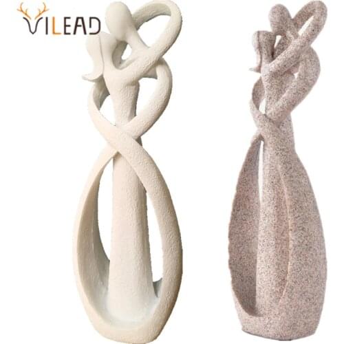 VILEAD 23cm Sandstone White Kissing Lover Figurines Wedding Decoration Anniversary Souvenirs Vintage Home Decor Christmas Gift