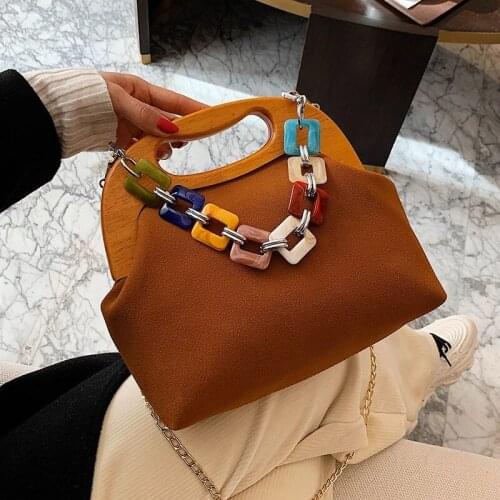 Vintage Tote bag with Wooden Handle 2021 New High-quality Matte PU Leather Womens Designer Handbag Chain Shoulder Messenger Bag