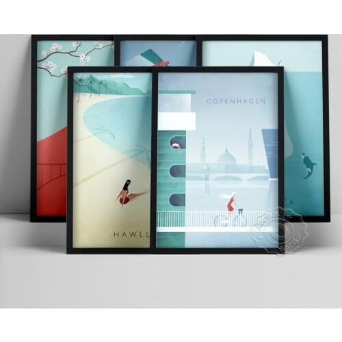 Vintage World Travel Poster, Minimalist Wall Art, Japan Cairo Antarctica Hawll Copenhagen Tour Prints, Landscape Figure Decor