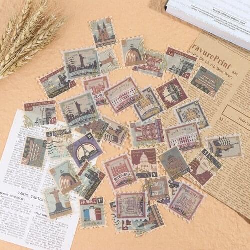 40Pcs/pack Gold Stamping Vintage Retro Stamp Travel Plant Creative Stickers Bullet Journal Deco Stationery Stickers