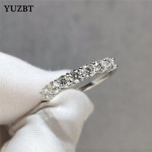 YUZBT Women 925 Silver 0.28-0.7 Carat Micro Round Gemstone Ring Excellent Cut Diamond Test Past 7 Pieces D Color Moissanite Ring
