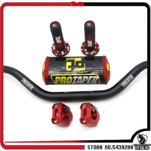 Motorcycle Handlebar 1-1/8" Black Pads PRO Taper Handle Grips CNC Handlebar Clamp Pit Bike Motocross 28.5MM