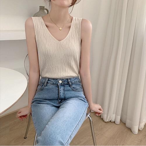 Women Tanks Tops T-shirt Womens Summer V-neck Knitted Vest Camisole Camis Crop Top For Women