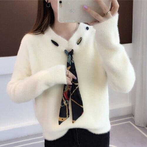 Imitation Mink Velvet Autumn Winter Women Loose Sweater Lazy Style All-Match Tops Knitwear Ladies Pullover Tops TT0361