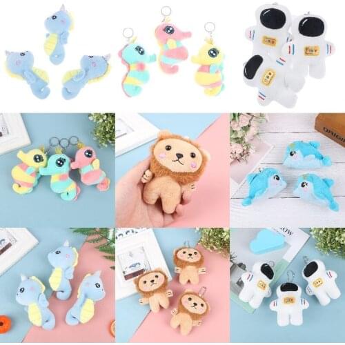 1PCS New Cute Mini Astronaut Lion Dolphin Hippocampus Whales Plush Doll Pendant Marine Animal Stuffed Toys Key Chain