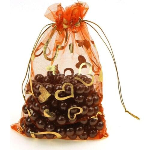 100pcs Heart Bronzing Organza Bag Jewelry Bags Wedding Decoration Candy Gifts Pouches festival Decoration Packing Bag 5Z