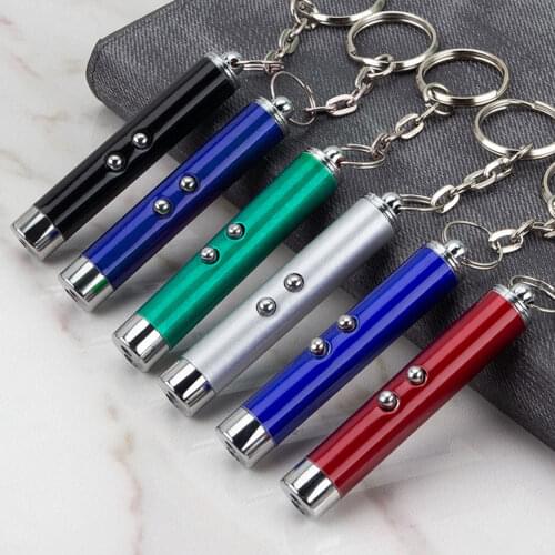 2 In 1 Mini Keychain Laser Pointer Interactive Red Light LED Torch Light Training Torch Cat Dog Chaser Fun Toy Laser Pointer Pen