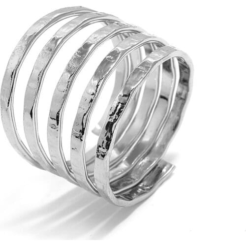 2021 Ins Trendy Rhodium Hammered Metal Wrapped Irregular Minimalism Finger Rings Korean Fashion Women Party Jewelry