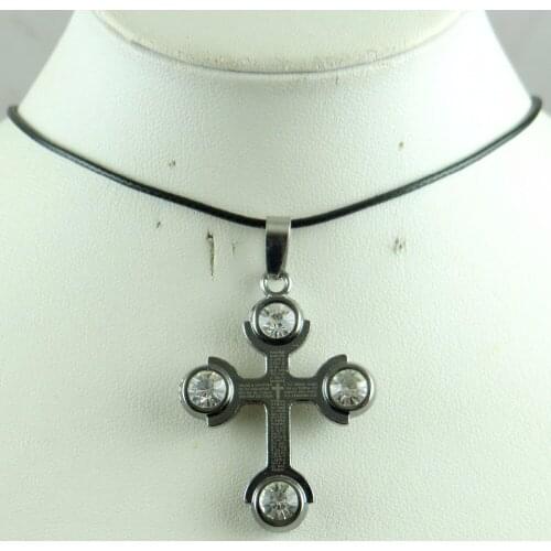 5pcs Free shipping High Quality Lucky Charm Alloy Fashion Retro antique SILVER Charm cross Pendant & necklace Leather Chain