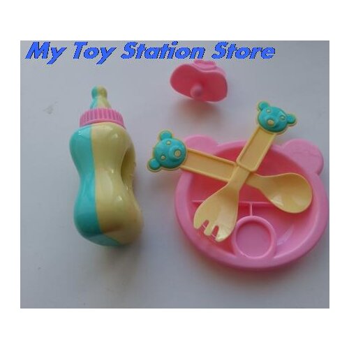 5pcs/set (milk Bottle+forks+nipple+Dinner Plate) Simulated Doll Tableware Four Sets For 43cm baby Doll Accessories