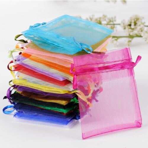 50pcs/lot 7*9 9*12 Wholesale 9x12cm Colorful Drawstring Organza Bags Jewelry Candy Packaging Bags Birthday Party Gift Pouches