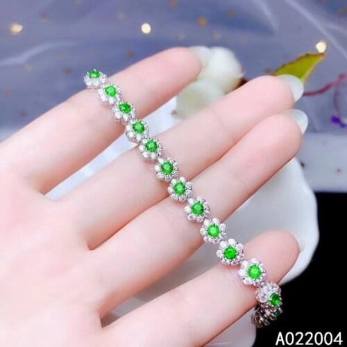 KJJEAXCMY Fine Jewelry 925 Sterling Silver inlaid diopside women hand bracelet popular support detection