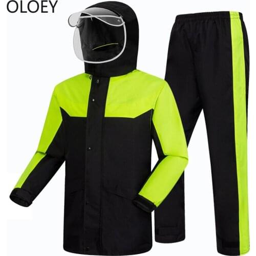 Adult Motorcycle Raincoat Rain Pants Suit Men Waterproof Rain Coat Jacket with Hood Split Mens Sports Suits Hiking Nylon Fabric