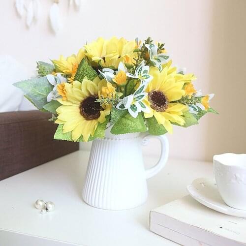 Artificial Sunflower Bouquet Real Touch Fake Flower Faux Silk Sunflowers 20cm For Wedding Party Centerpieces Long Stems Floral