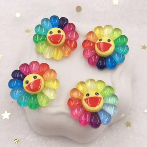 Resin 22mm Cute Glitter Colorful Sunflower Flatback Cabochon Rhinestone 20pcs DIY Scrapbook Decor Home Crystal Figurines Craft