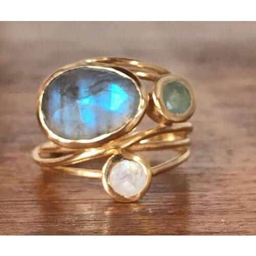 Colorful Moonstone Ring Gold Beauty Multi-layer Simulation Shell Rings Jewelry Female Gold Color Bijouterie For Women