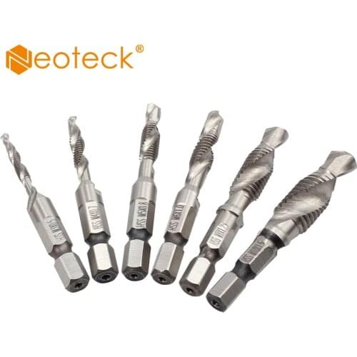 Neoteck 6Pcs/set hss Hexagon Hex Metric drill bit Tap Countersink Screw Thread M3 M4 M5 M6 M8 M10 Hand Tools Silver Gold Color