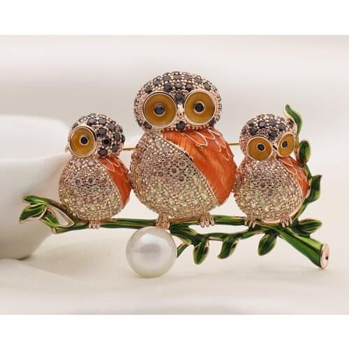 Cute cartoon three owl brooch drop oil color brooch temperament brooch