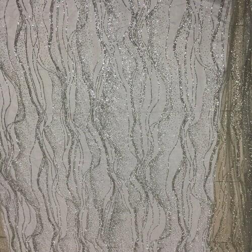 Fashion design silver color Top selling french net fabric with glued glitter JRB-12051 for wedding dress