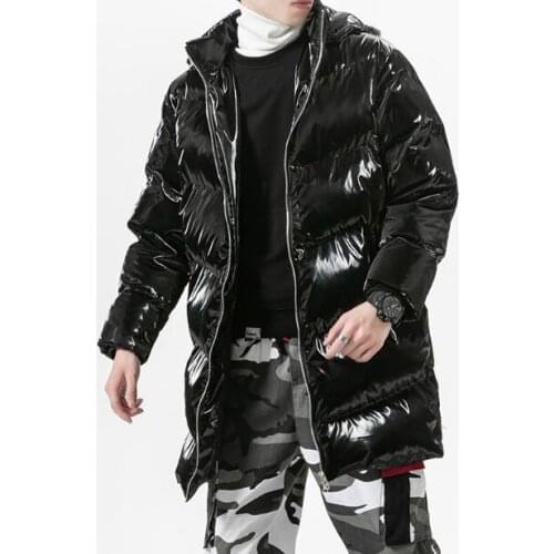Medium long black and silver shiny cotton clothes men loose plus fertilizer XL trend fat jacket Korean winter cotton clothes