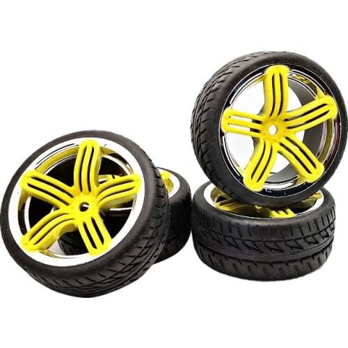 4pcs 1/10 Rubber Tire Wheel Set Model Rim 12mm RS6CY + PP0150 Fit 1:10 RC On Road Car