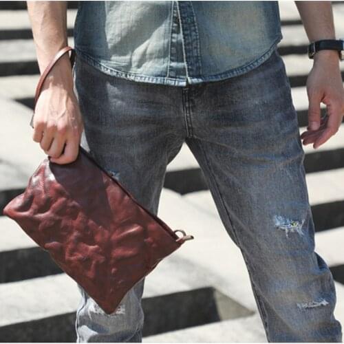 Retro natural genuine leather shoulder bag fold messenger bag top layer cowhide distressed color chest bag casual clutch
