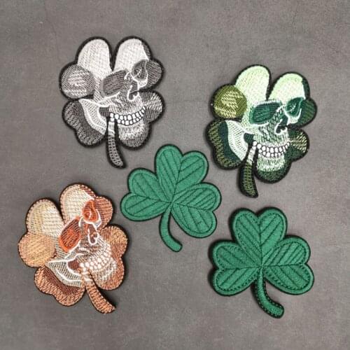 Skull Flower Plant Green Leaves Patch Embroidery Patch Tactical Adhesive Military Iron On Armband For Clothes Backpack Decor
