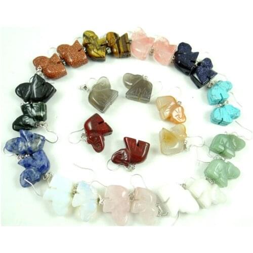Natural stone Quartz Crystal tiger eye Turquoises Opal Elephant earring pendant for diy Jewelry making earring Accessories