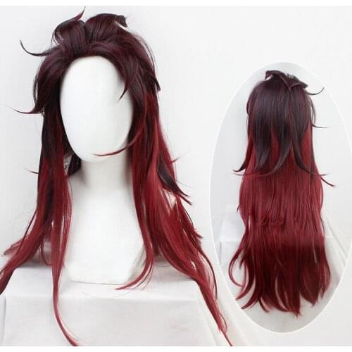 Anime Demon Slayer Kimetsu No Yaiba Tanjirou Kamado Wig Long Heat Resistant Synthetic Hair Cosplay Wigs +Free Wig Cap