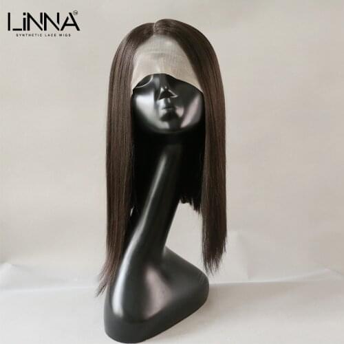 LINNA Silky Straight Synthetic Lace Wig For Women Medium Length Soft Natural Black Wig High Temperature Fiber Cosplay Wigs