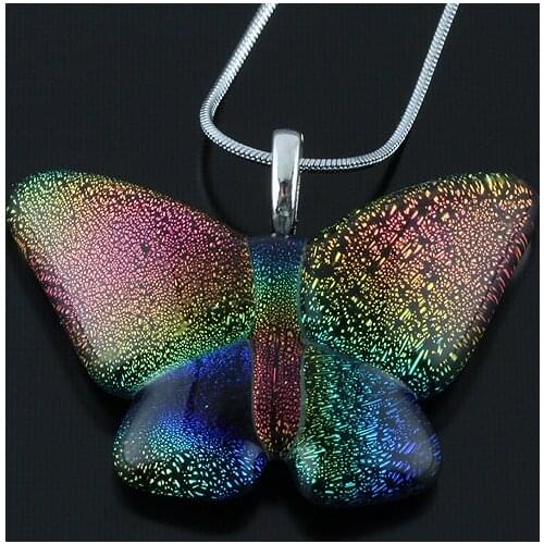 Colored Foil Glass Handmade Murano Lampwork Butterfly Flower Pendant Charms For Jewelry Making Necklace Accessories