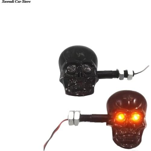 Motorcycle Turn Light Modified Skull LED Ghost Head Signal Indicator Lamp Universal Punk Cool Skeleton Turning Lights Black