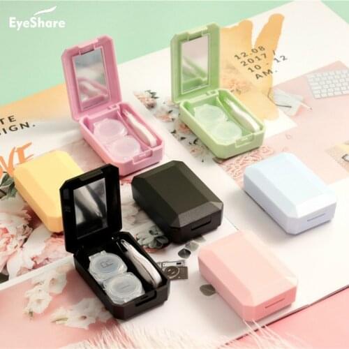 Simple Lens Case with Stick Mirror Set Contact Lens Partner Container Storage Holder