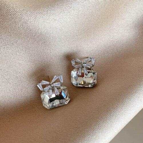 Clear Crystal Bowknot Square Earrings For Women Korean Etrendy New Fashion Jewelry bijoux