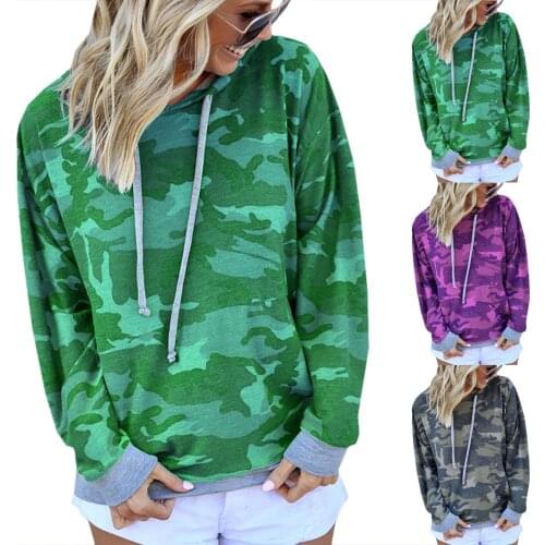2021 Spring and Autumn New Style Hot Sale European and American Long-Sleeved Pullover Camouflage Printed Womens