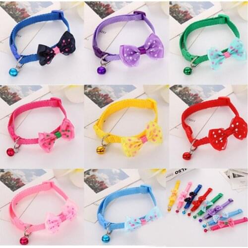 Adjustable Polyester Dog Collar Cute Pet Cat Collar with Bowknot Bell Pendant Necklace Collar for Small Dog and Cat
