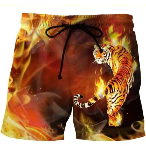 Big Size Gold Flaming Tiger 3D Print Mens Summer Sports Shorts S To 6xL Mens Street Basketball Shorts