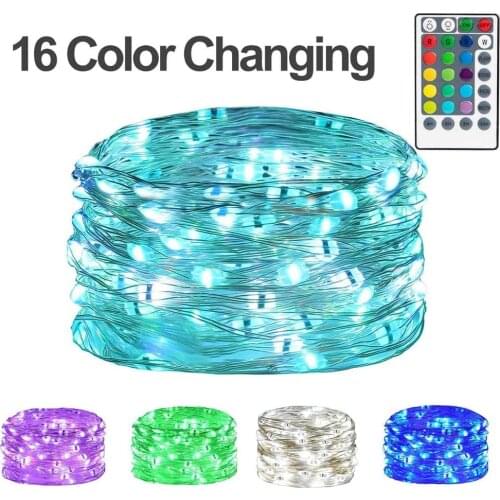 16 Colors 10M 100LED Changing Fairy Lights USB Copper Wire Remote String Lights for Indoor, Oudoor Room Party Christmas Decor