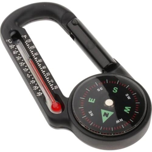 Mini Trekking Compass Key Chain w / Thermometer Carabiner Clip