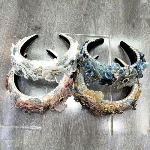 Vintage Wedding Pearl Hair Jewelry Baroque Tiaras Rhinestones Sponge Butterfly headband Party Hairband Bridal Tiara Headband