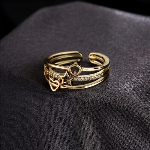 Vintage Bohemian Multilayer Heart Star Charm Wedding Ring For Women Wholesale Female Party Jewelry Gold Color Open Ring