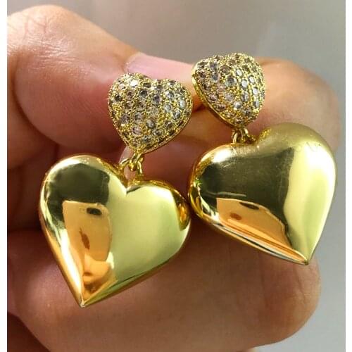 High Quality Trendy Sparkly Vintage golden heart pendant Necklace Bangle Earrings Ring Jewelry Set Brides Wedding Jewellery