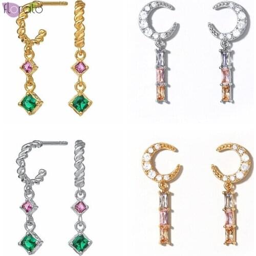 925 Sterling Silver Ear Needle Water Drop Pendant Moon CZ Hoop Earrings Minimalist Exquisite Jewelry For Women Birthday Gift