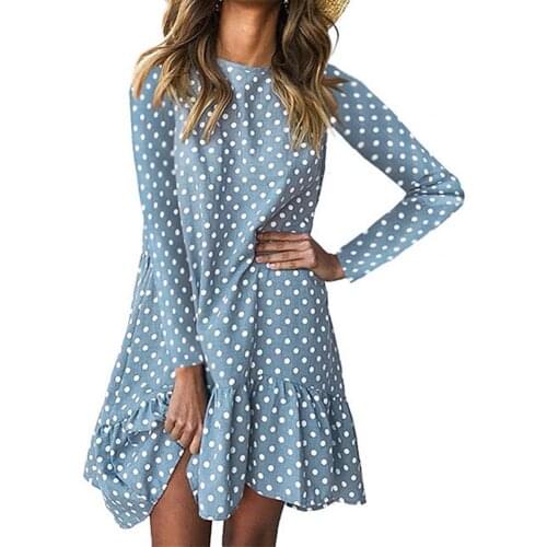 Mini Dress Women Fashion Polka Dot Print Long Sleeve Irregular Ruffle Hem Mini Loose Dress Dresses For Women 2021 Women Party