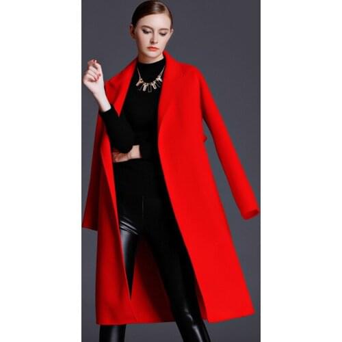 Women s winter coat red Double sided wool cashmere outwear 2019 autumn plus size ladies fashion overcoats long free ship
